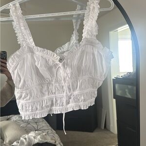 Zara White Ruffled Tank Top